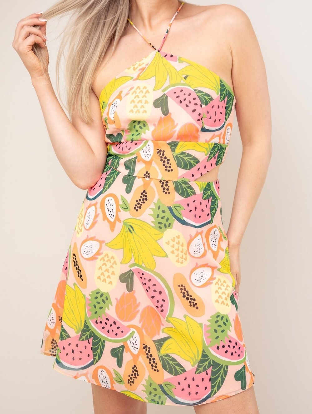 Hutch NWT Dua Fruit Print Halter‎ Mini Dress
